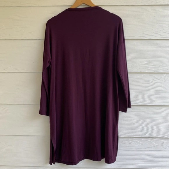 Eileen Fisher Maroon Tunic Top Mini Dress L Long Sleeve Pocket Slits Stretch - Picture 6 of 9